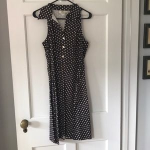 Brown sleeveless dress with cream polka dots